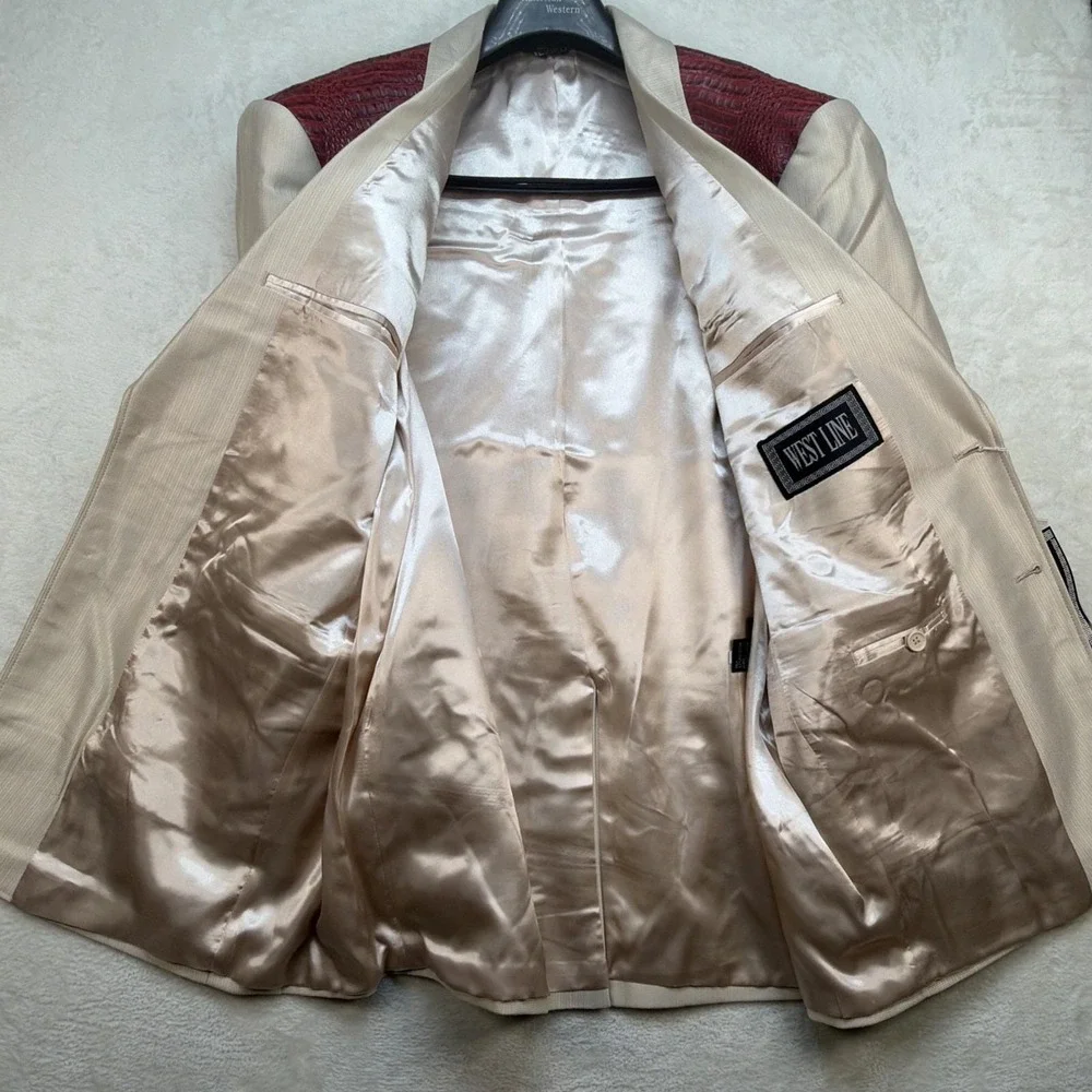 Deadstock Western Suit Rockabilly Stage Cowboy Yoke Cream Burgundy 46R 38